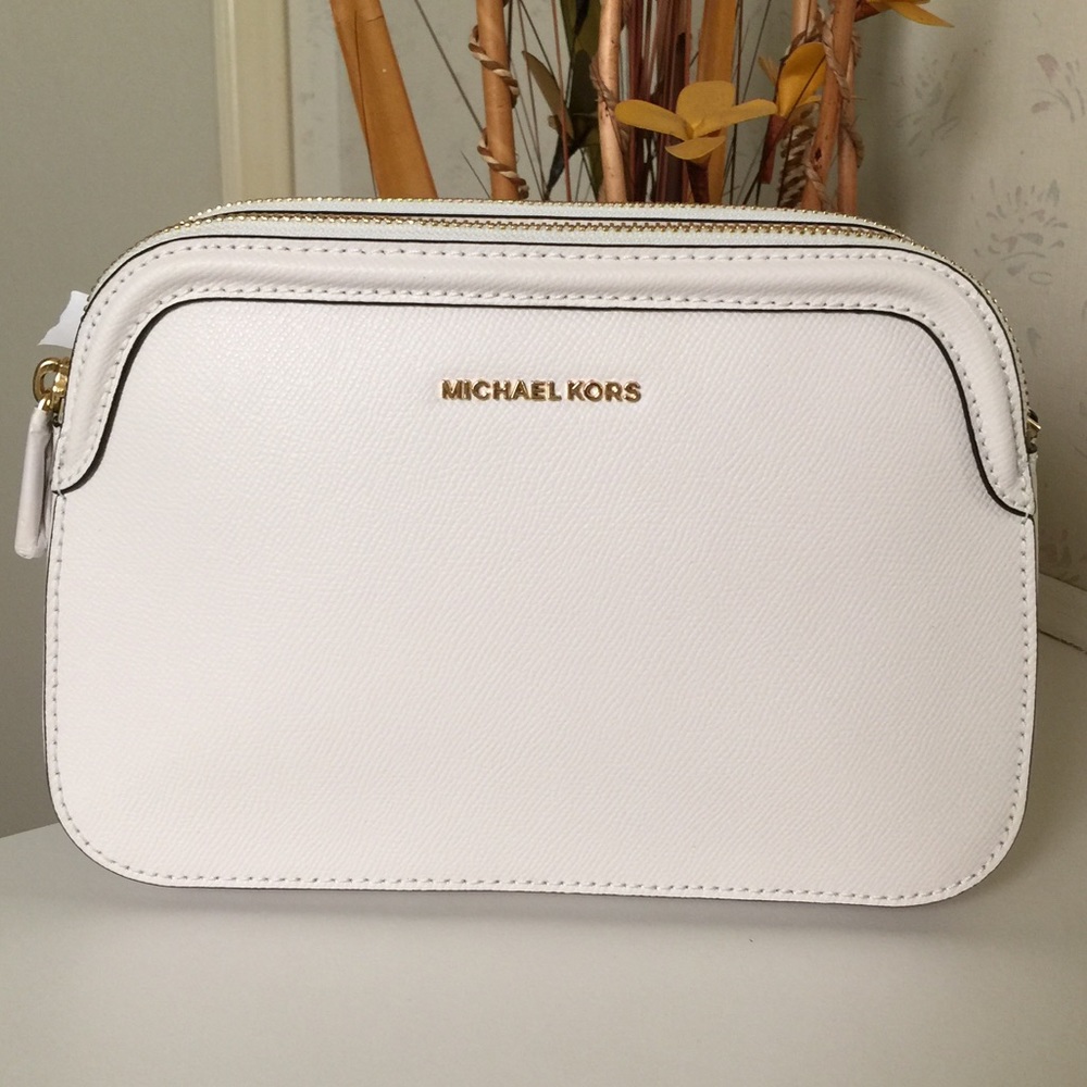 Michael kors double zip leather crossbody white